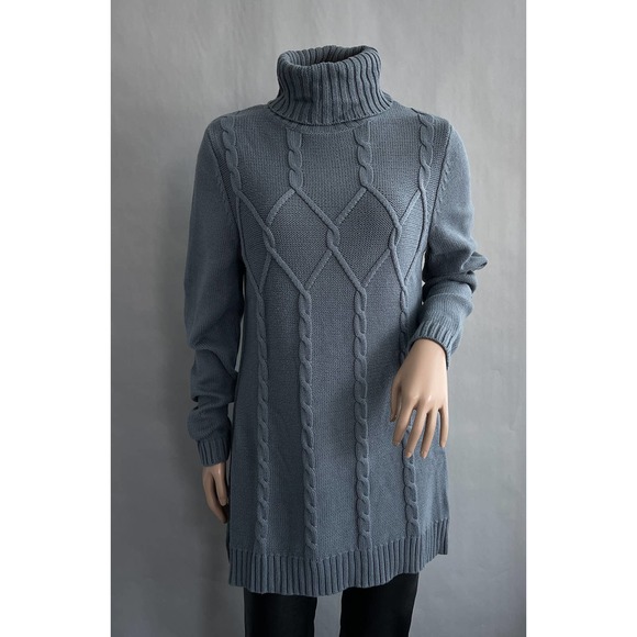 Susan Graver Sweaters - Susan Graver Sweater Women S Gray Turtleneck Tunic Cableknit Capsule Cotton
